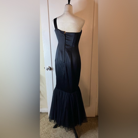 Vintage y2k Black Satin Mermaid Fishtail Evening Gown Prom Dress barbiecore noir - Picture 4 of 17